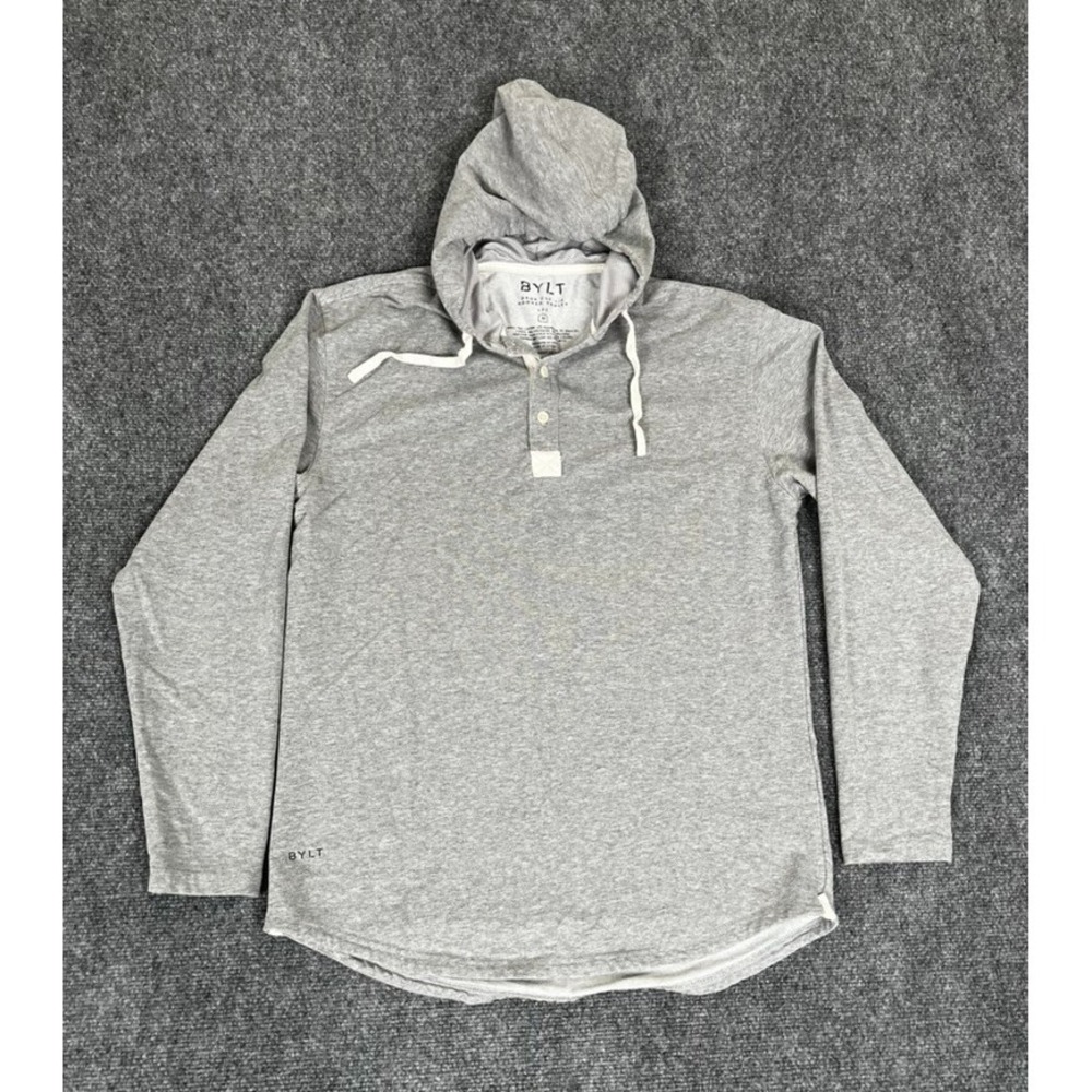 Bylt Gray Drop Cut Hooded Henley Lux Long Sleeve Cotton/Polyester/Spandex Size M